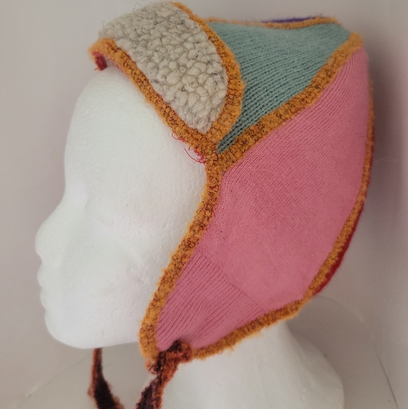 Colorado Flag Knit Ski Hat Earflaps Aviator Patchwork Sherpa Lined Recycled Wool - Picture 1 of 5